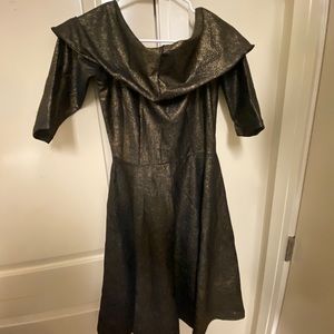 Gold metallic off shoulder flare dress
